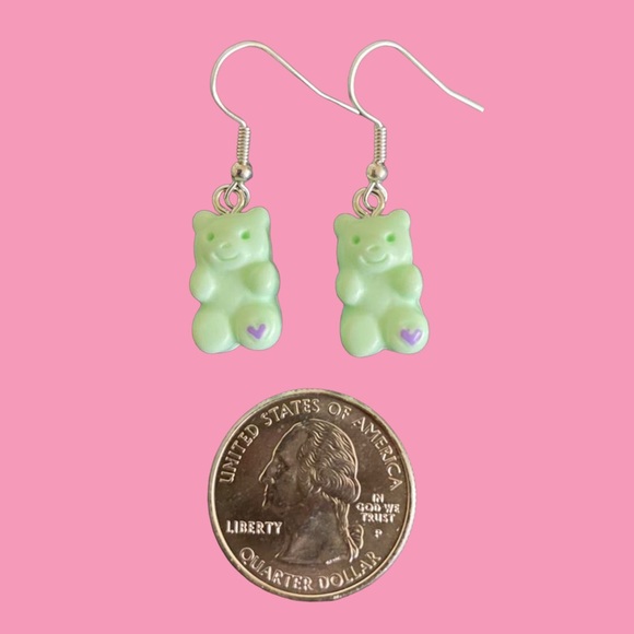 Green Teddy Bear Charm Earrings - Picture 2 of 4